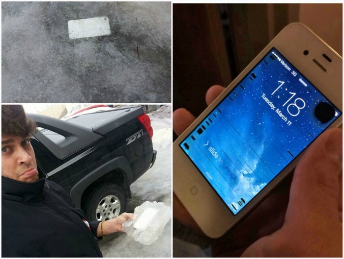 2. Muz ostida qolib ketgan mobil telefon