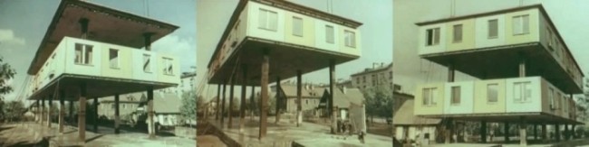 Leningraddagi panelli uy qurishdagi qurilish ishlari.