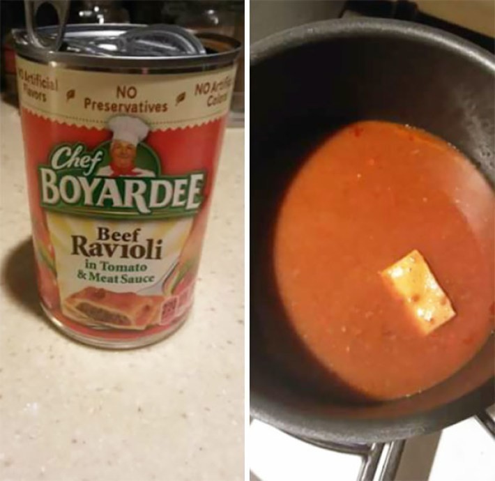 Bir donali raviol "Raviolli" bankasi.