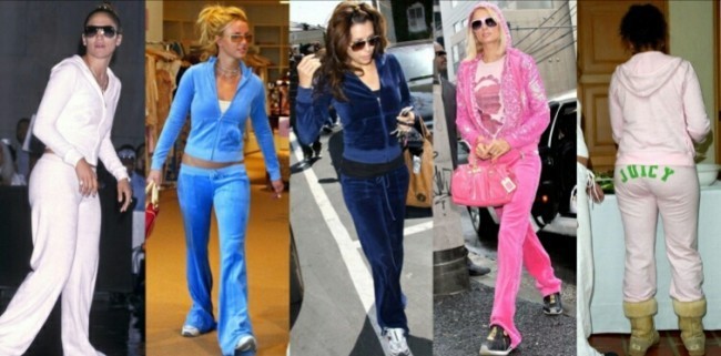 2000-chilar:  baxmal kostyumlar, past posadkali jinsilar, mini yubka bilan uggilar, beysbolkalar va aksessuar-kuchukcha 